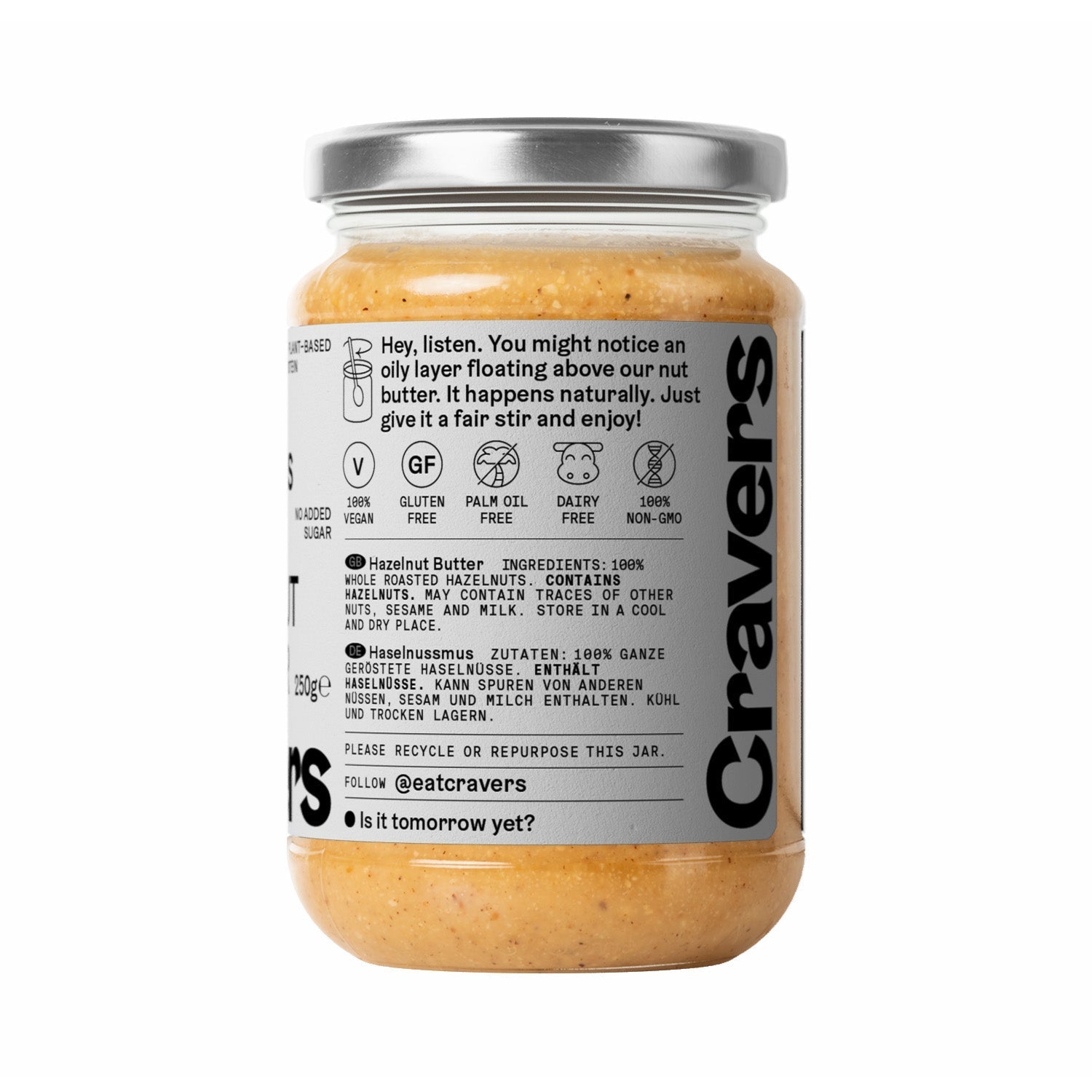 cravers %100 hazelnut butter 250g backside